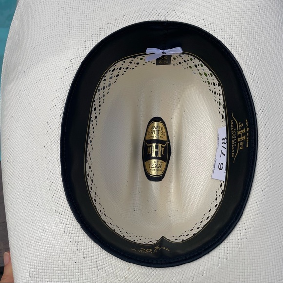 Master Hatters of Texas straw cowgirl hat hard white lace trim gold beads - Picture 6 of 6